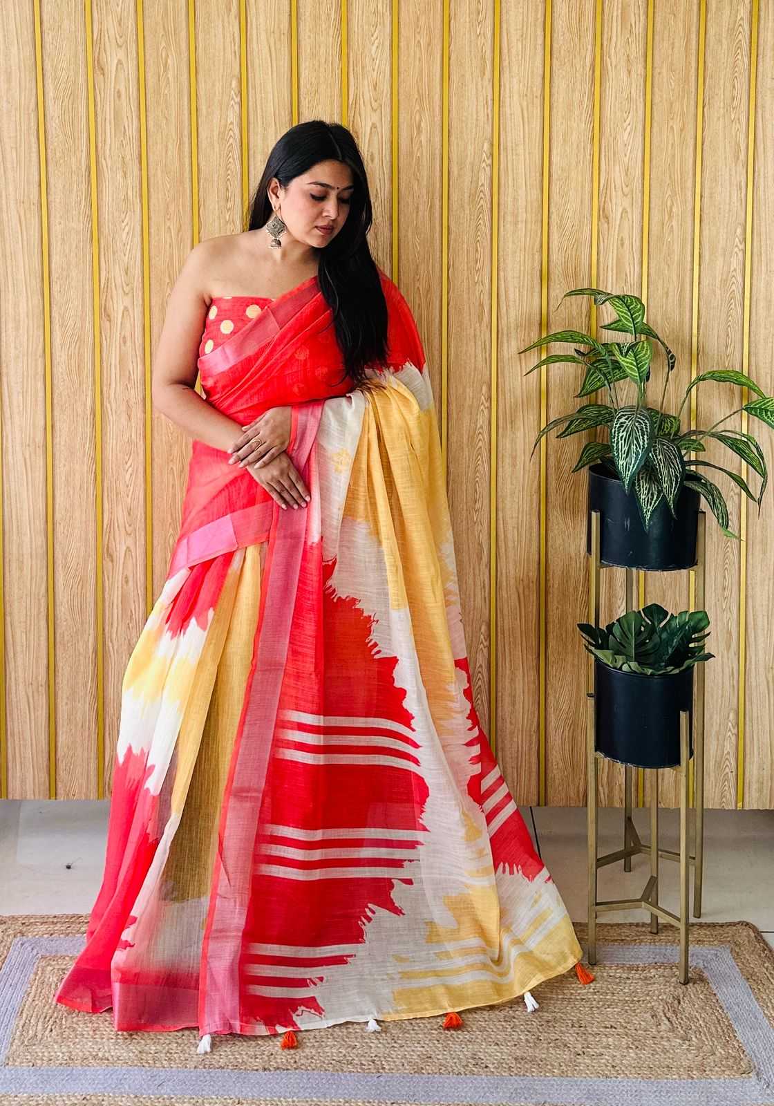 KSA Cotton RIN183 AARYA Sarees Wholesale Fancy Sarees Cotton Linen Sarees Manufacturer