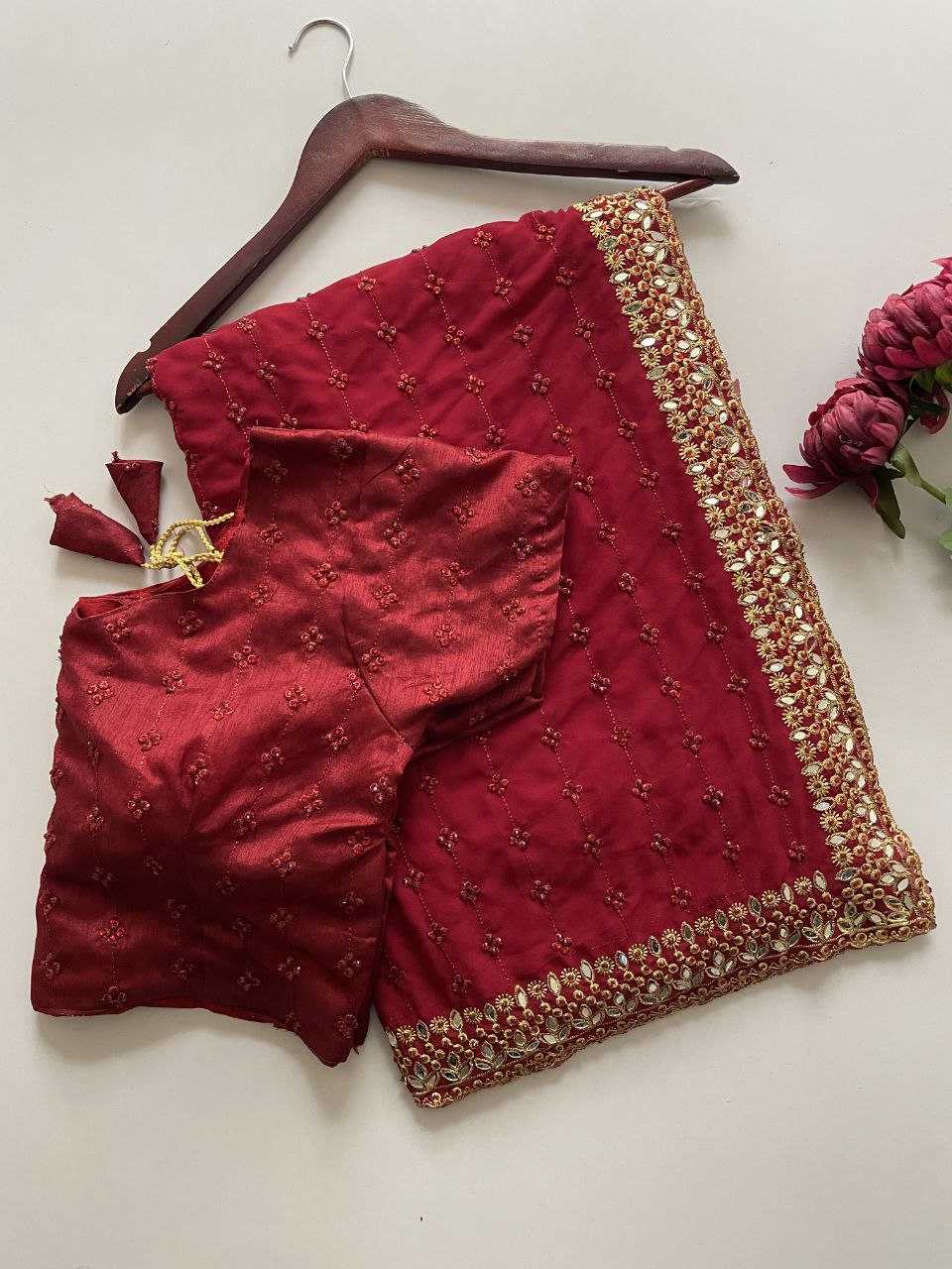 Ksa Faux Georgette KESH524 3465 Sarees Bollywood Collections Wholesale Georgette Sarees Embroidered Sarees Ananya Pandey Sarees Manufacturer