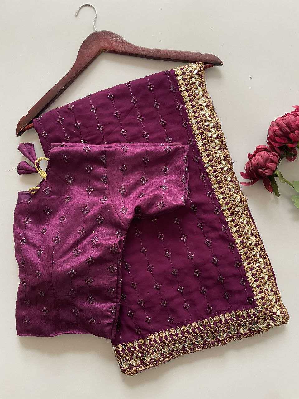 Ksa Faux Georgette KESH524 3465 Sarees Bollywood Collections Wholesale Georgette Sarees Embroidered Sarees Ananya Pandey Sarees Manufacturer