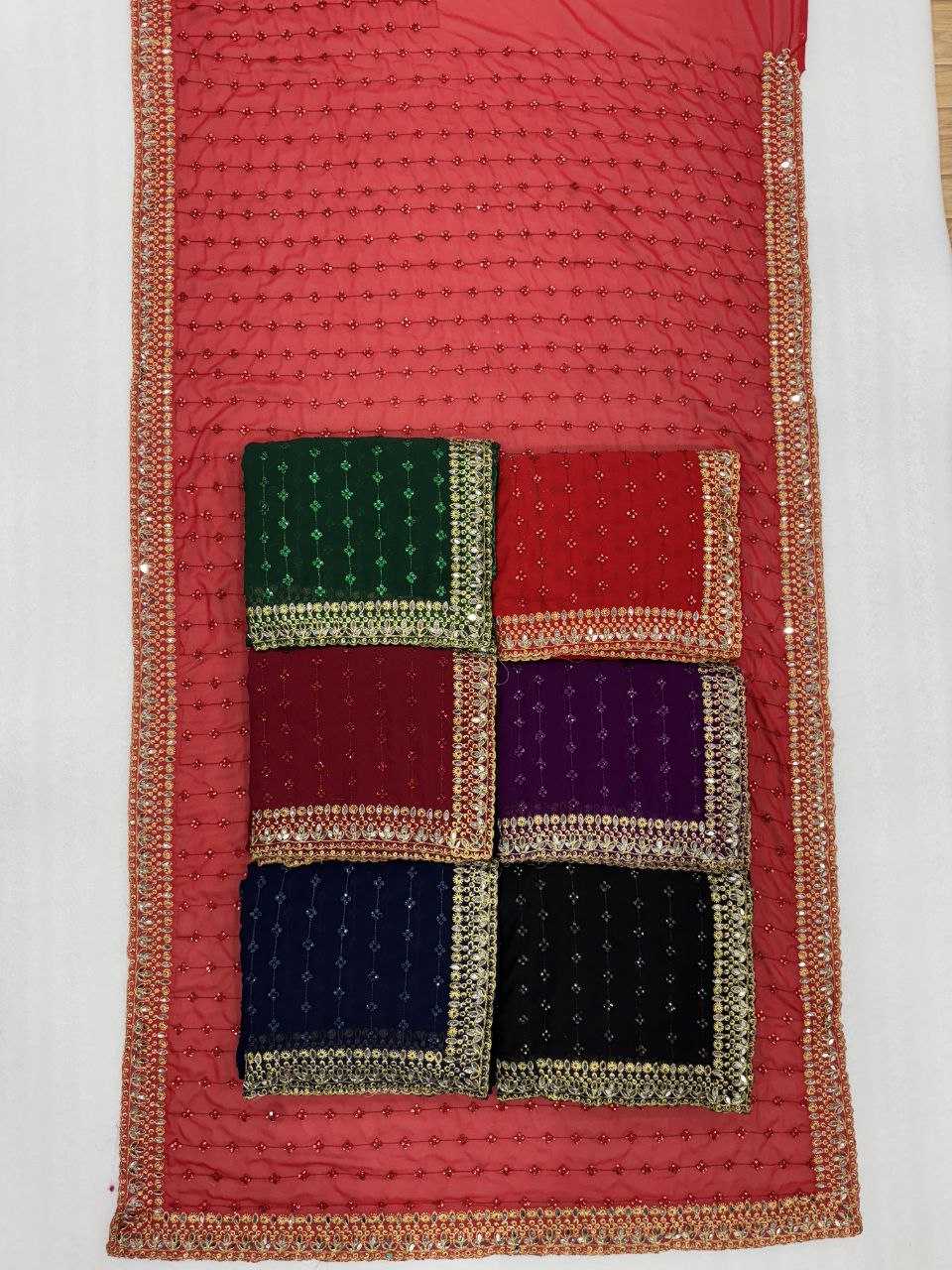 Ksa Faux Georgette KESH524 3465 Sarees Bollywood Collections Wholesale Georgette Sarees Embroidered Sarees Ananya Pandey Sarees Manufacturer