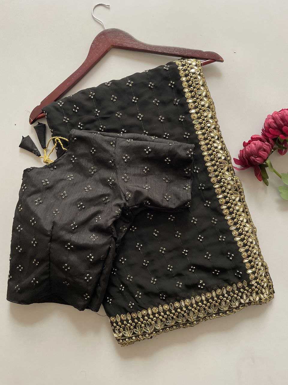 Ksa Faux Georgette KESH524 3465 Sarees Bollywood Collections Wholesale Georgette Sarees Embroidered Sarees Ananya Pandey Sarees Manufacturer