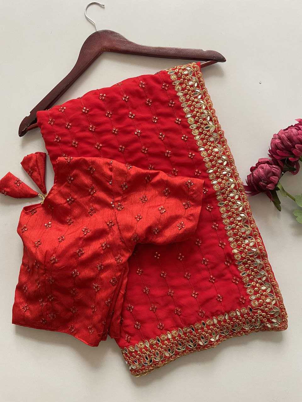 Ksa Faux Georgette KESH524 3465 Sarees Bollywood Collections Wholesale Georgette Sarees Embroidered Sarees Ananya Pandey Sarees Manufacturer