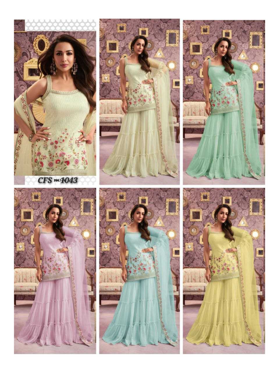Ksa Faux Georgette RIN131 1043 Suits & Dresses Wedding Collections Bollywood Collections Wholesale Sharara Salwar Suits Georgette Suit Malaika Arora Sarees Manufacturer