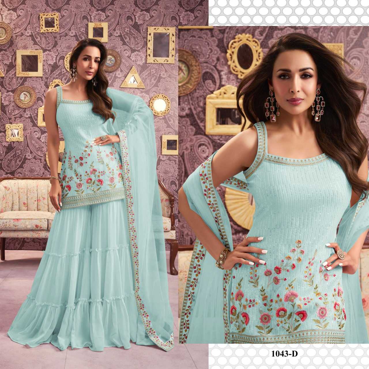 Ksa Faux Georgette RIN131 1043 Suits & Dresses Wedding Collections Bollywood Collections Wholesale Sharara Salwar Suits Georgette Suit Malaika Arora Sarees Manufacturer