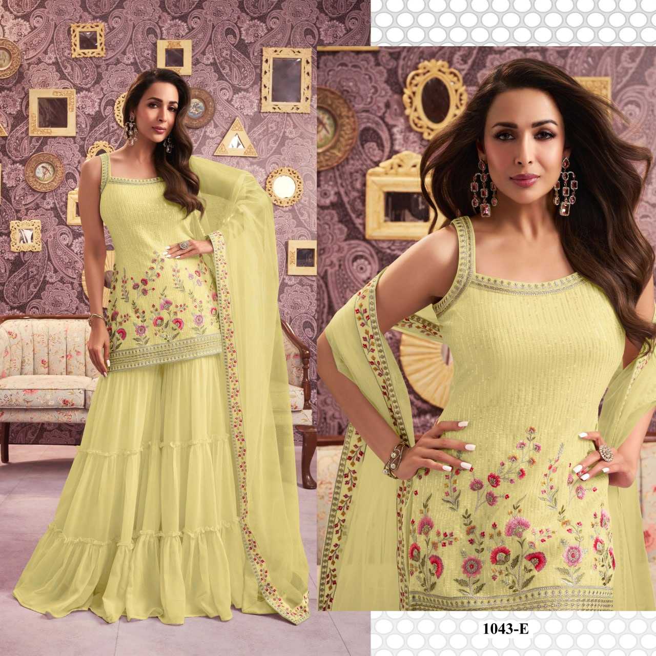 Ksa Faux Georgette RIN131 1043 Suits & Dresses Wedding Collections Bollywood Collections Wholesale Sharara Salwar Suits Georgette Suit Malaika Arora Sarees Manufacturer