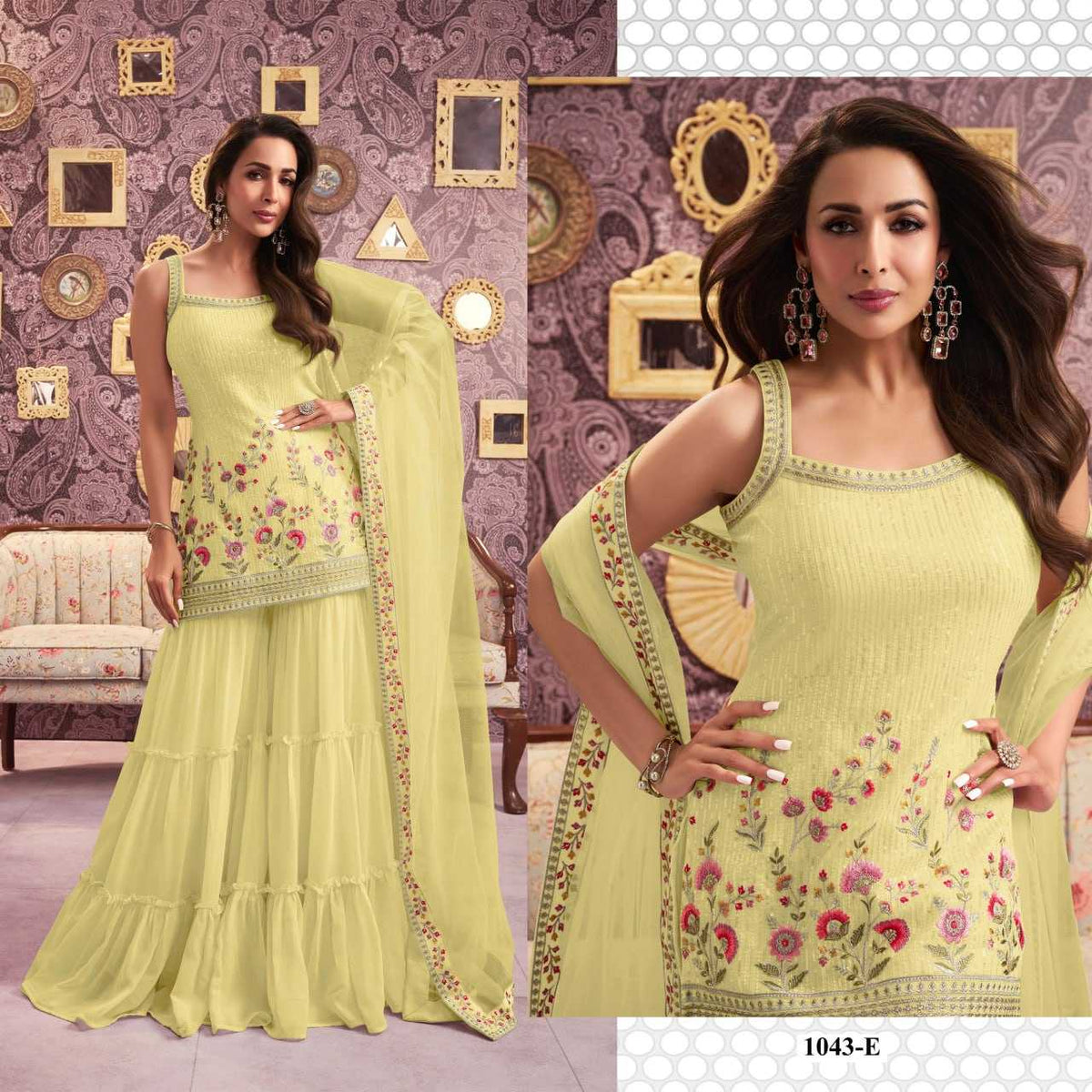 Ksa Faux Georgette RIN131 1043 Suits & Dresses Wedding Collections Bollywood Collections Wholesale Sharara Salwar Suits Georgette Suit Malaika Arora Sarees Manufacturer