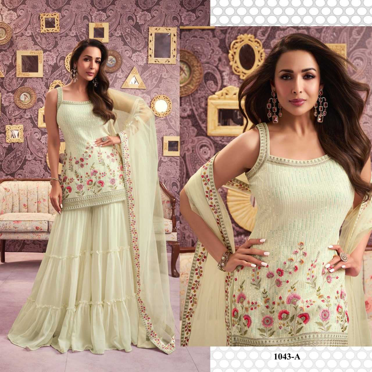 Ksa Faux Georgette RIN131 1043 Suits & Dresses Wedding Collections Bollywood Collections Wholesale Sharara Salwar Suits Georgette Suit Malaika Arora Sarees Manufacturer