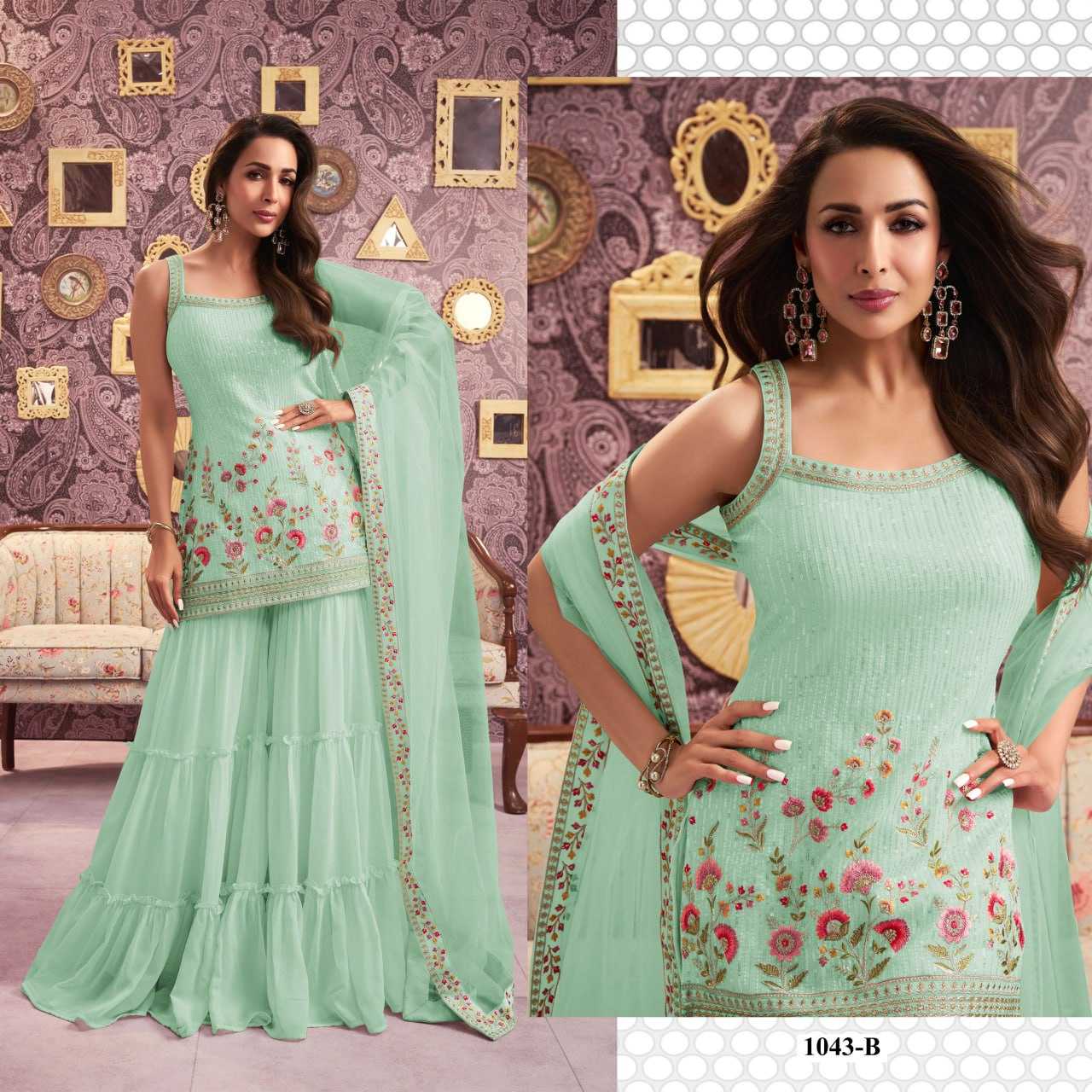 Ksa Faux Georgette RIN131 1043 Suits & Dresses Wedding Collections Bollywood Collections Wholesale Sharara Salwar Suits Georgette Suit Malaika Arora Sarees Manufacturer