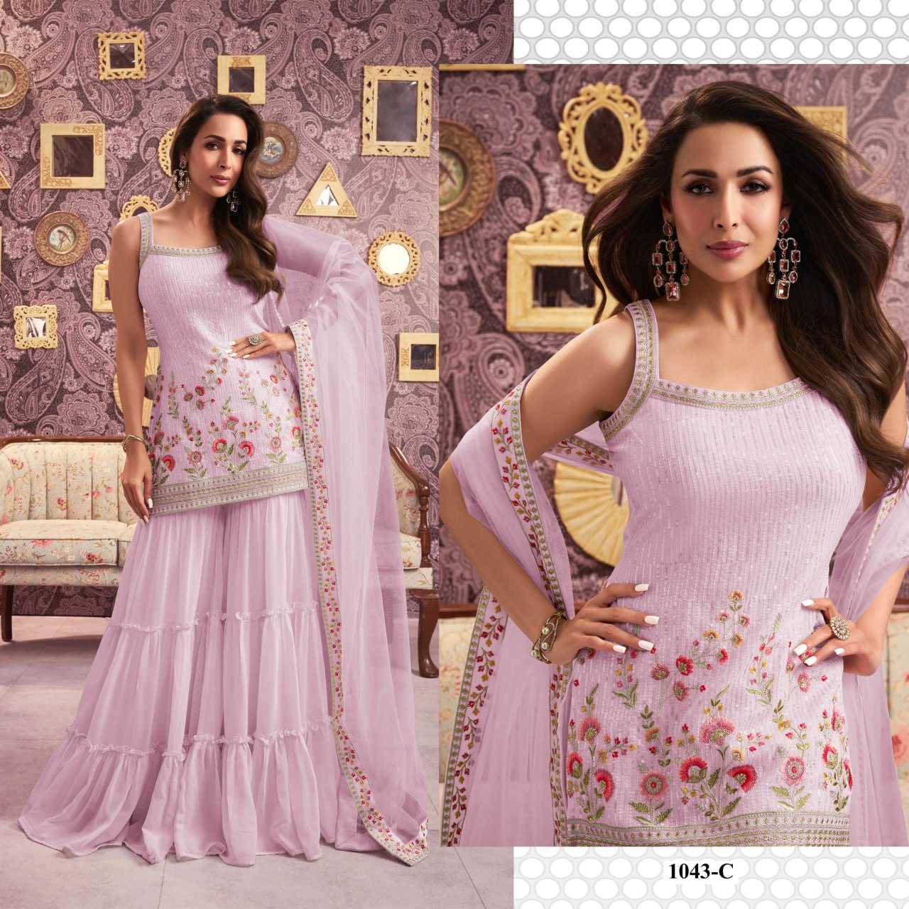 Ksa Faux Georgette RIN131 1043 Suits & Dresses Wedding Collections Bollywood Collections Wholesale Sharara Salwar Suits Georgette Suit Malaika Arora Sarees Manufacturer