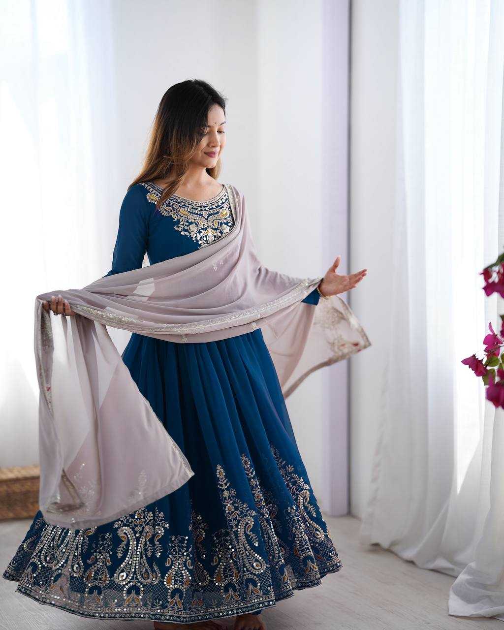 ksa Georgette KESH499 5008 Gowns Wholesale Embroidery Gowns Party Gowns Georgette Gown Manufacturer