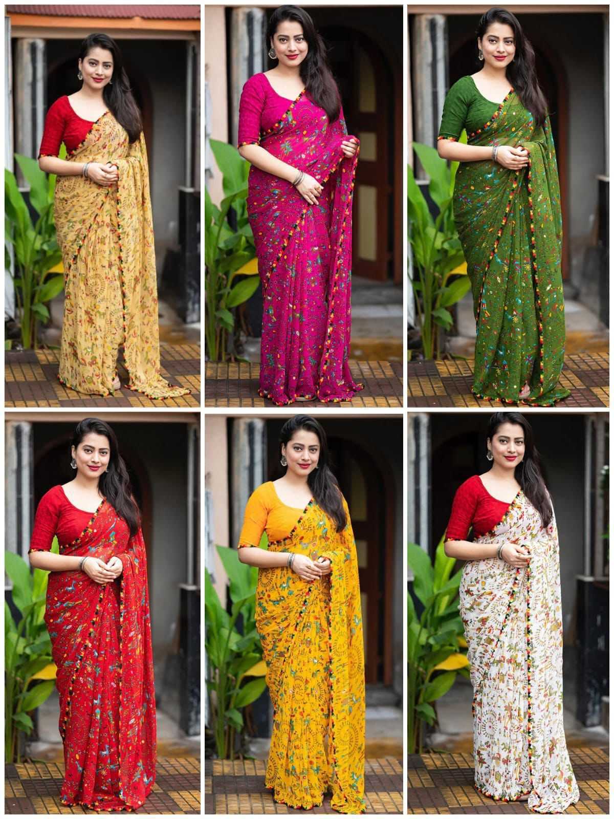 Ynf Georgette KESH577 CM-809 Sarees Festive Collections Wholesale Printed Sarees Georgette Sarees Lace Border Sarees Manufacturer