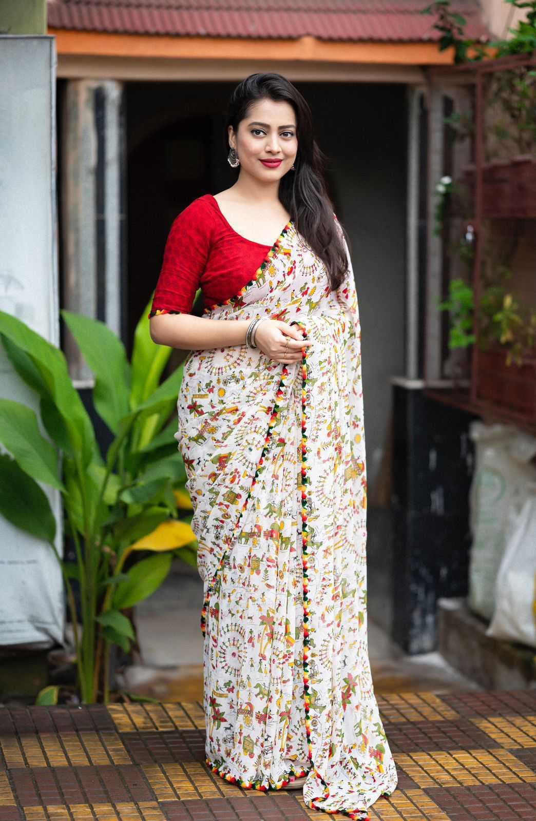 Ynf Georgette KESH577 CM-809 Sarees Festive Collections Wholesale Printed Sarees Georgette Sarees Lace Border Sarees Manufacturer