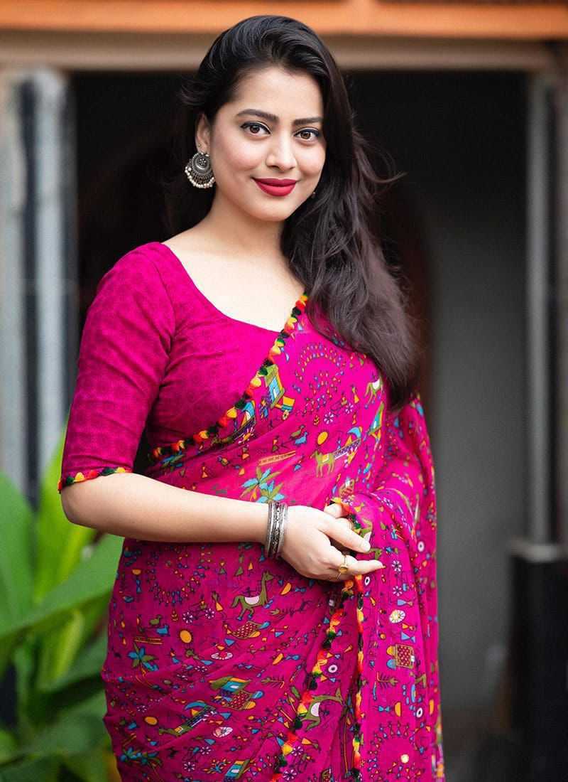 Ynf Georgette KESH577 CM-809 Sarees Festive Collections Wholesale Printed Sarees Georgette Sarees Lace Border Sarees Manufacturer