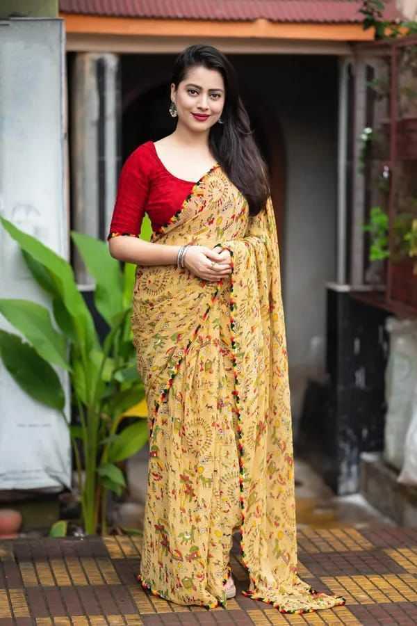 Ynf Georgette KESH577 CM-809 Sarees Festive Collections Wholesale Printed Sarees Georgette Sarees Lace Border Sarees Manufacturer