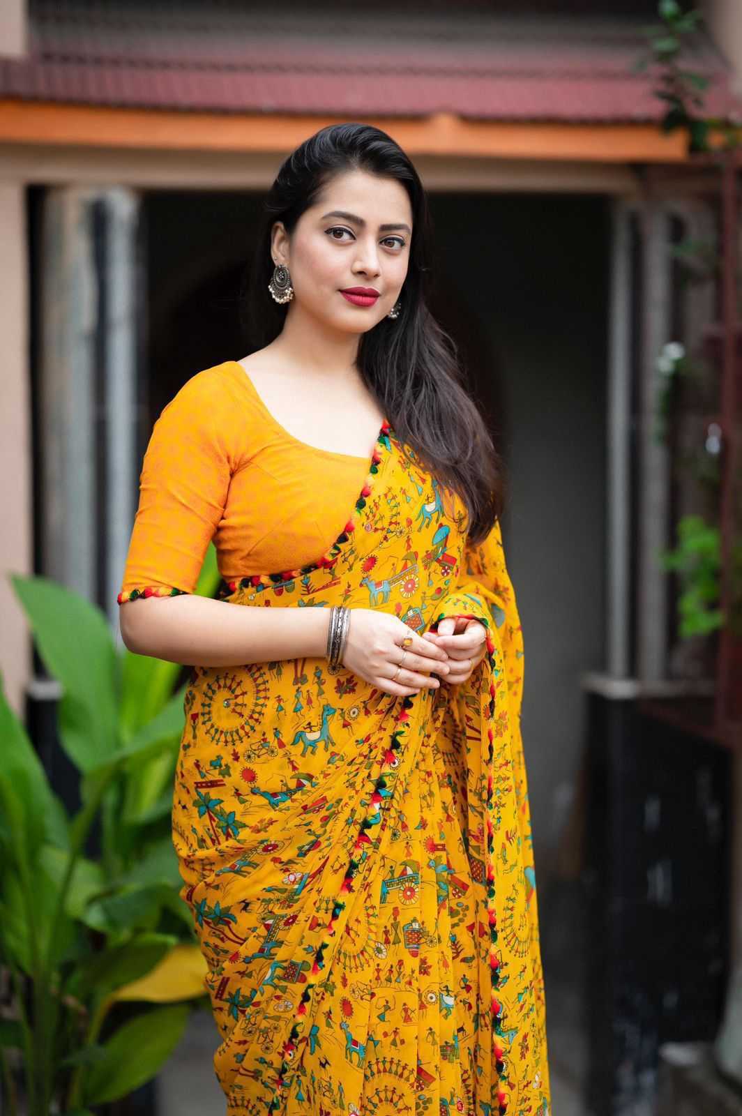 Ynf Georgette KESH577 CM-809 Sarees Festive Collections Wholesale Printed Sarees Georgette Sarees Lace Border Sarees Manufacturer