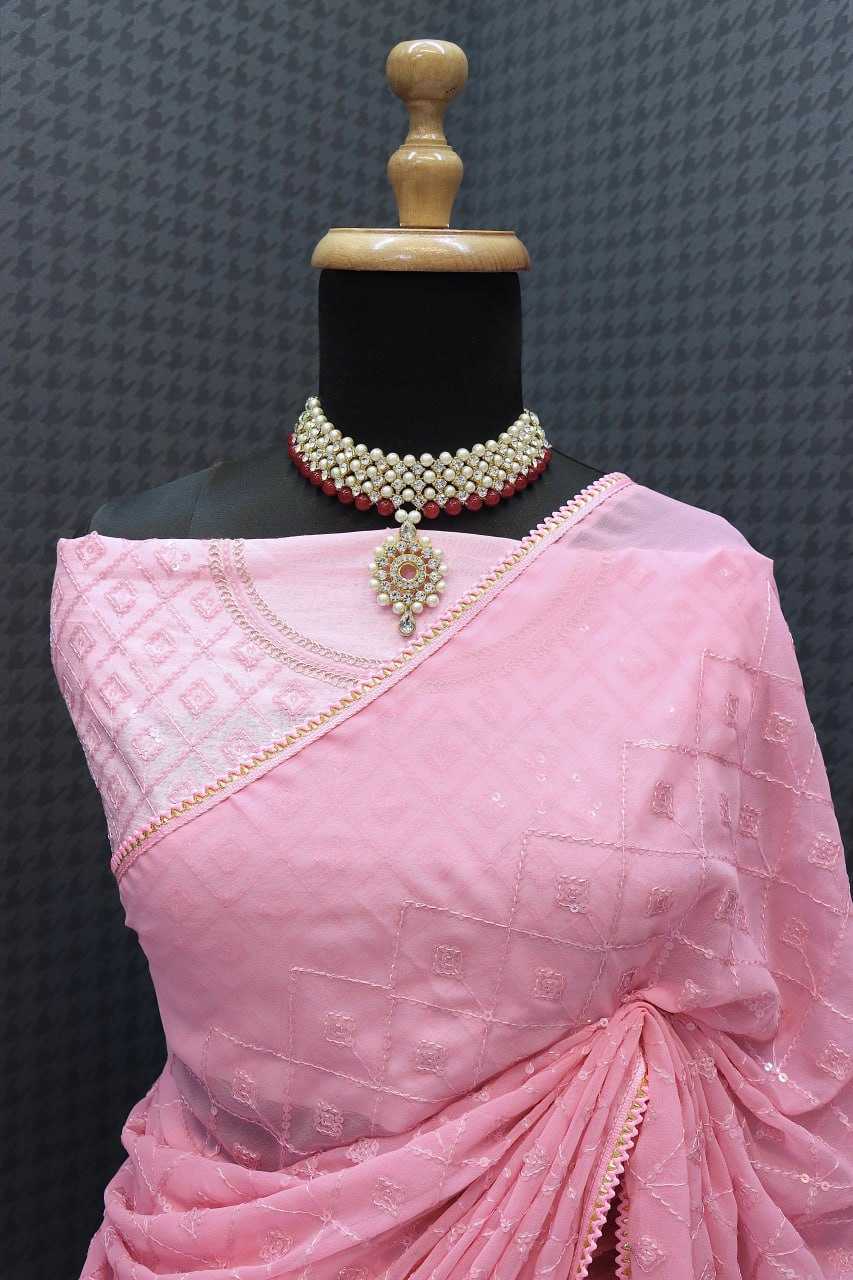 Ksa GEORGETTE RIN134 0220 BOLLYWOOD SAREES WHOLESALE GEORGETTE SEQUENCE EMBROIDERED MADHURI DIXIT SAREES MANUFACTURER