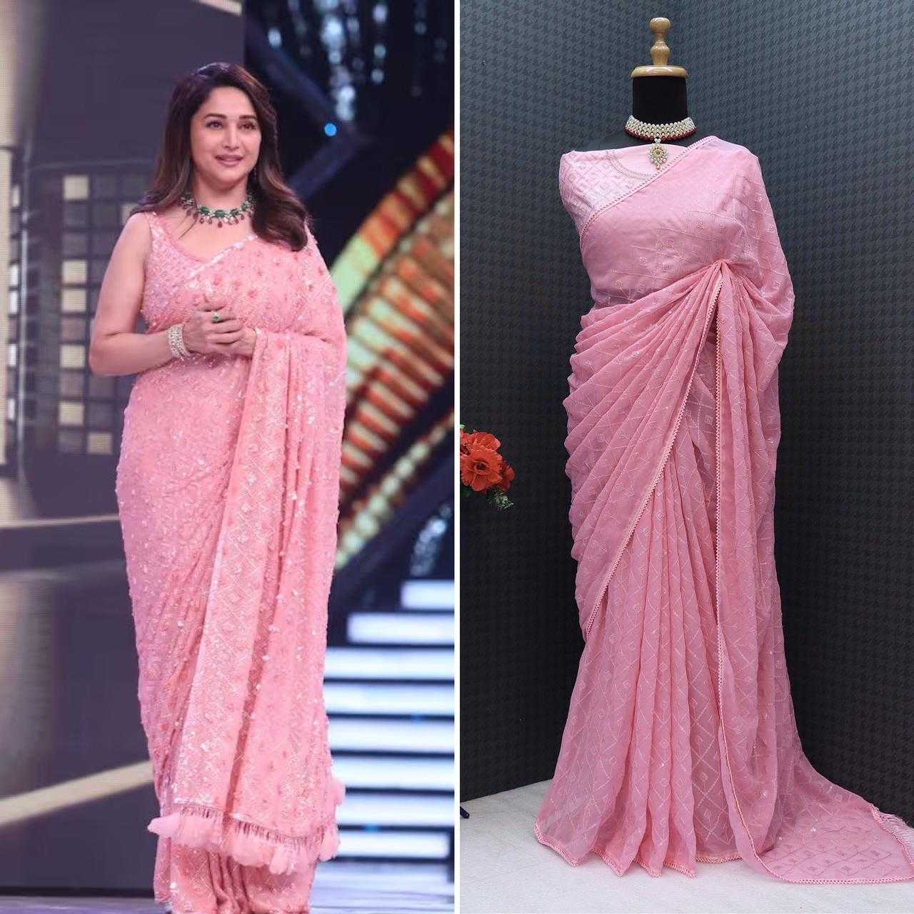 Ksa GEORGETTE RIN134 0220 BOLLYWOOD SAREES WHOLESALE GEORGETTE SEQUENCE EMBROIDERED MADHURI DIXIT SAREES MANUFACTURER