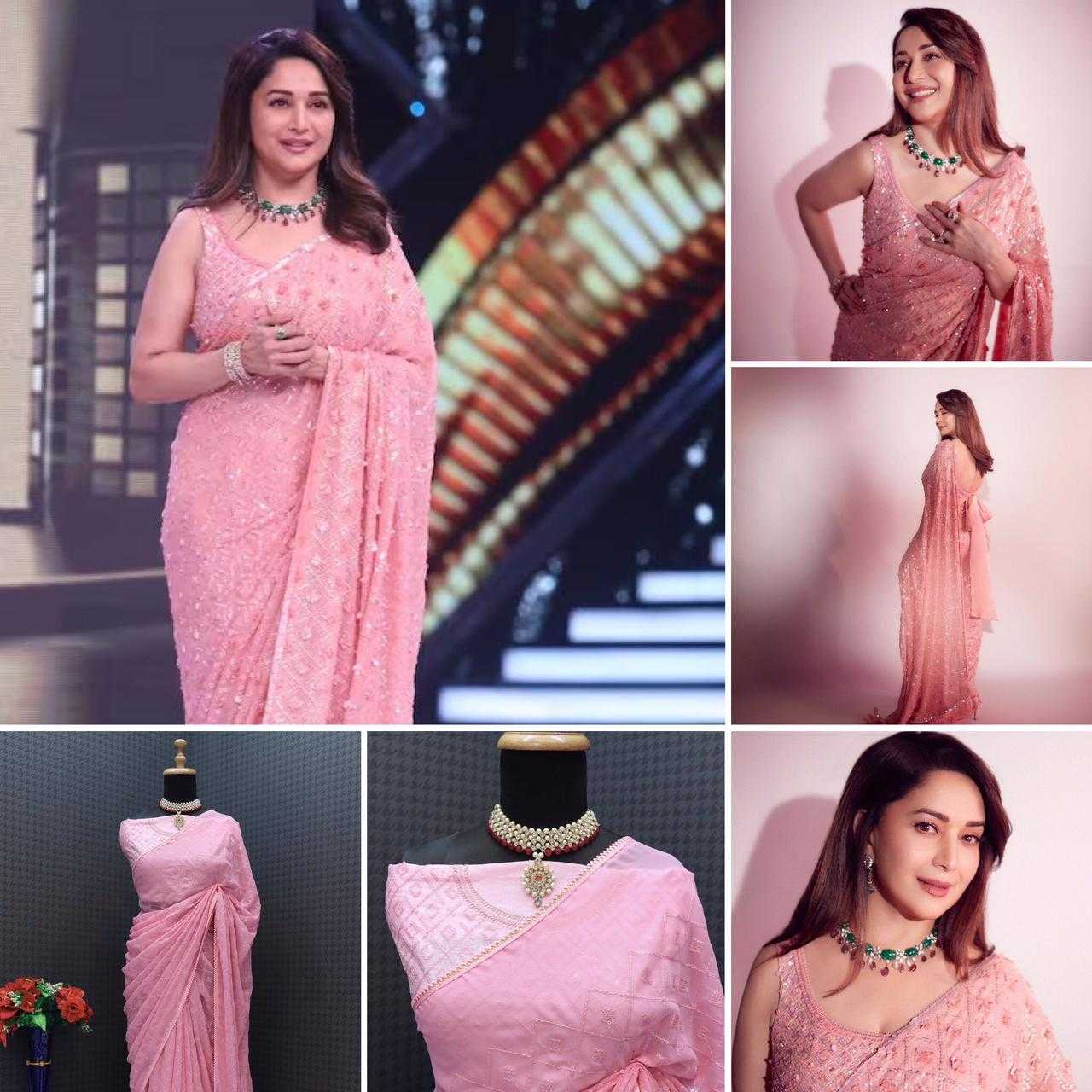 Ksa GEORGETTE RIN134 0220 BOLLYWOOD SAREES WHOLESALE GEORGETTE SEQUENCE EMBROIDERED MADHURI DIXIT SAREES MANUFACTURER