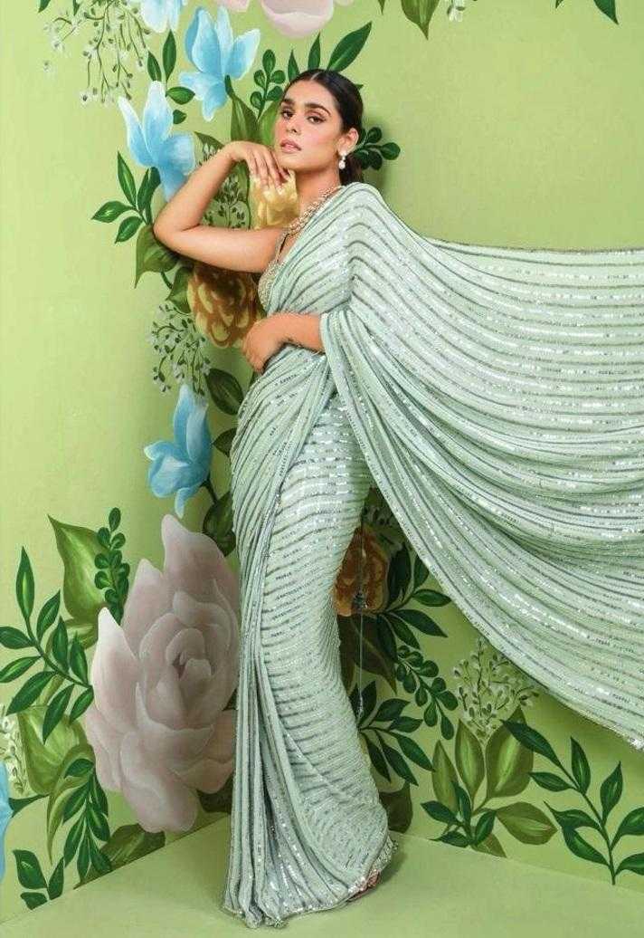 ksa Georgette RIN134 0249 Sarees Bollywood Collections Wholesale Party Wear Sarees Sequins Work Saree Karishma Tanna Manufacturer