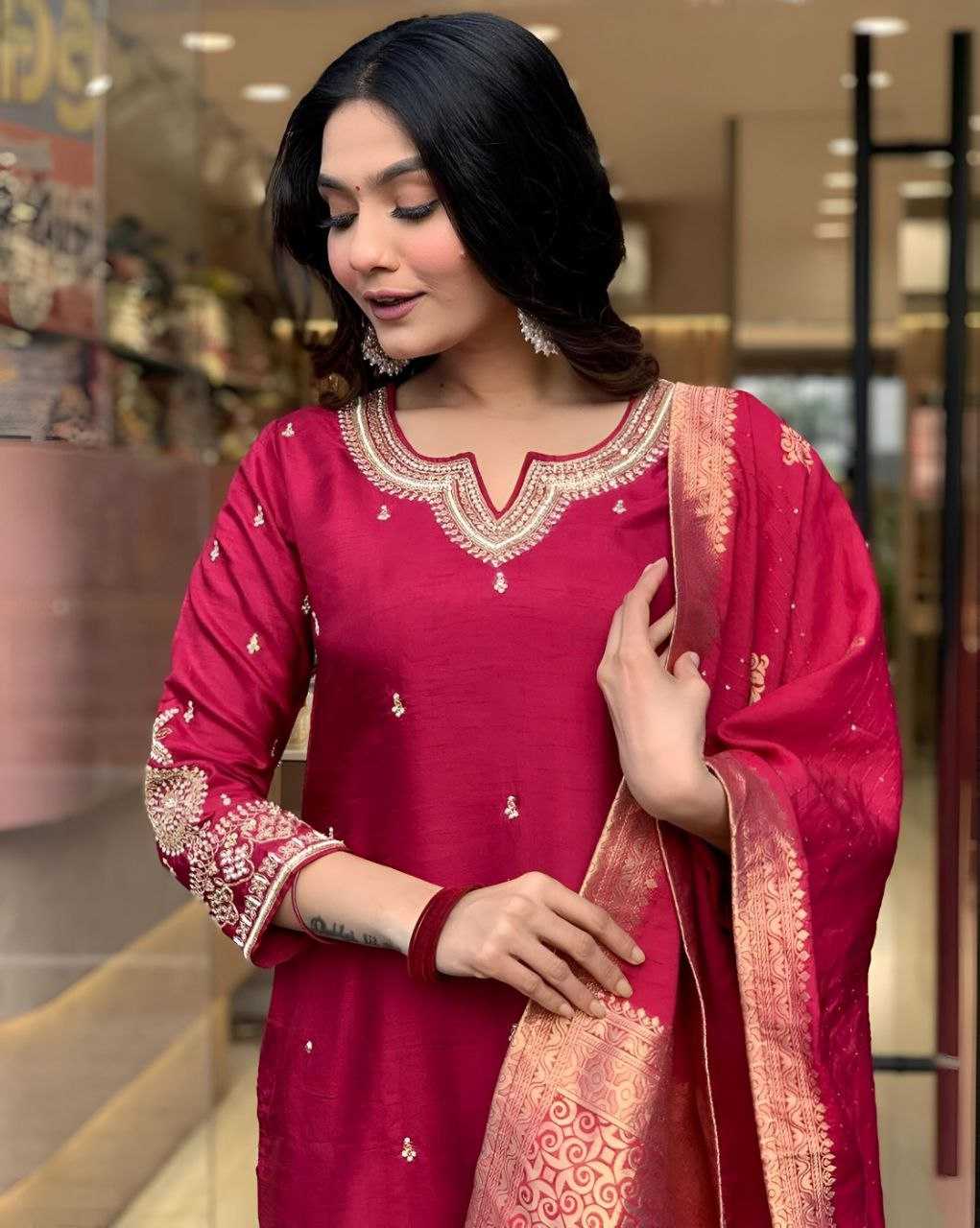 KSA Heavy Roman Silk KESH559 6061 Kurti Wholesale Kurti Bottom With Dupatta Embroidered Kurtis Manufacturer