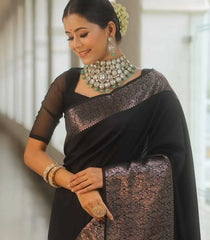 KSA Lichi Silk RIN216 BLACK PARI Silk Sarees Wholesale Banarasi Silk Sarees Soft Silk Sarees Designer Silk Sarees Manufacturer