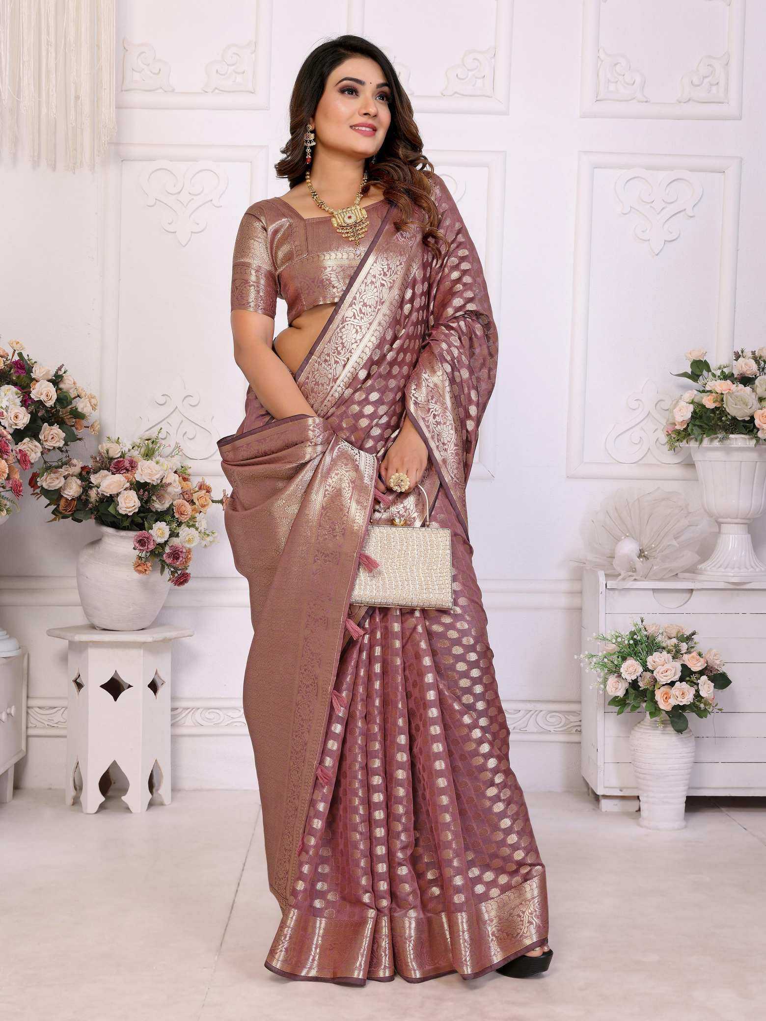 KSA Organza Silk RIN183 ARUNI Sarees Wholesale Zari Border Sarees Silk Sarees Manufacturer