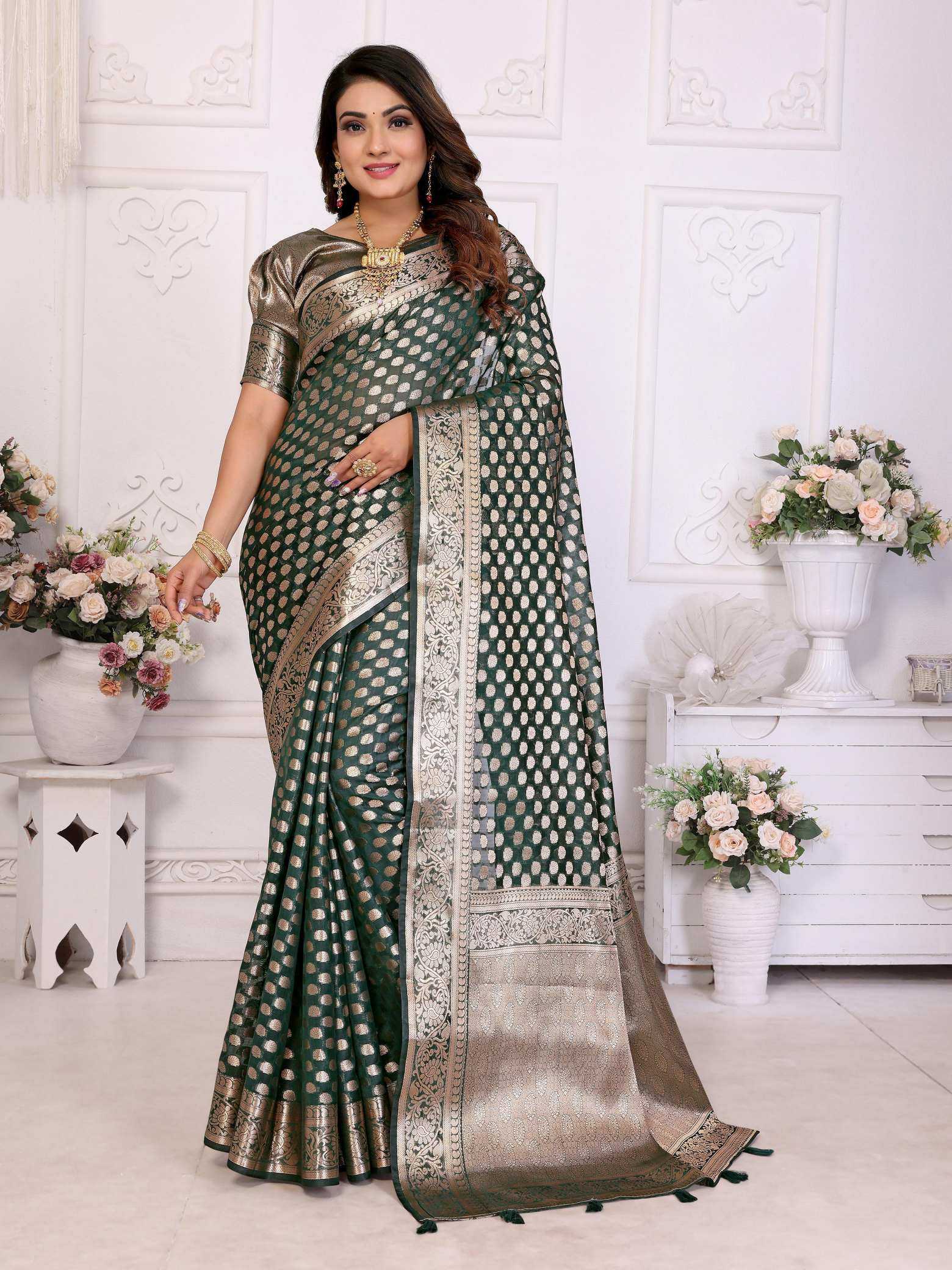 KSA Organza Silk RIN183 ARUNI Sarees Wholesale Zari Border Sarees Silk Sarees Manufacturer