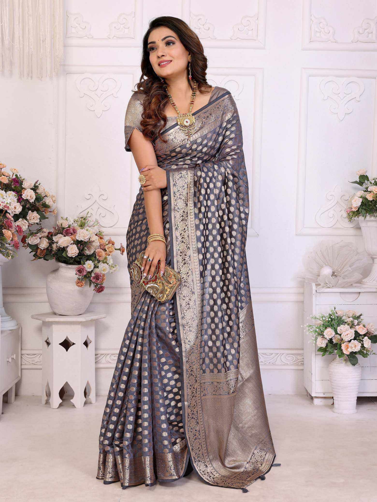 KSA Organza Silk RIN183 ARUNI Sarees Wholesale Zari Border Sarees Silk Sarees Manufacturer