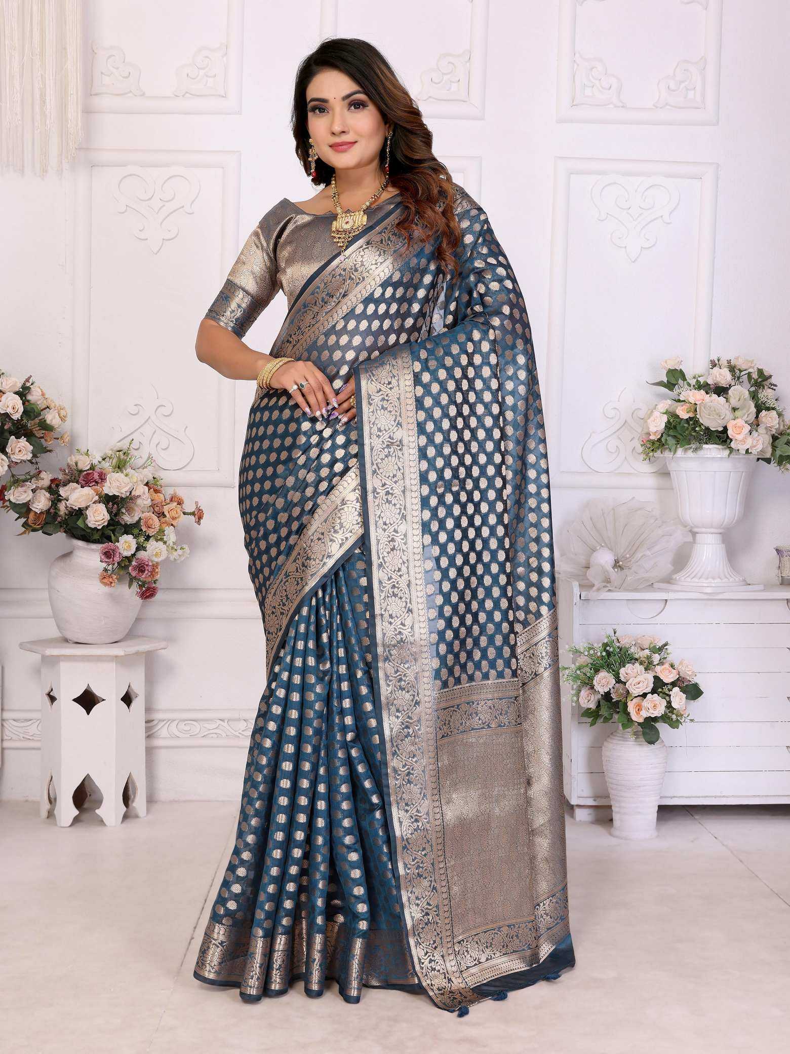 KSA Organza Silk RIN183 ARUNI Sarees Wholesale Zari Border Sarees Silk Sarees Manufacturer