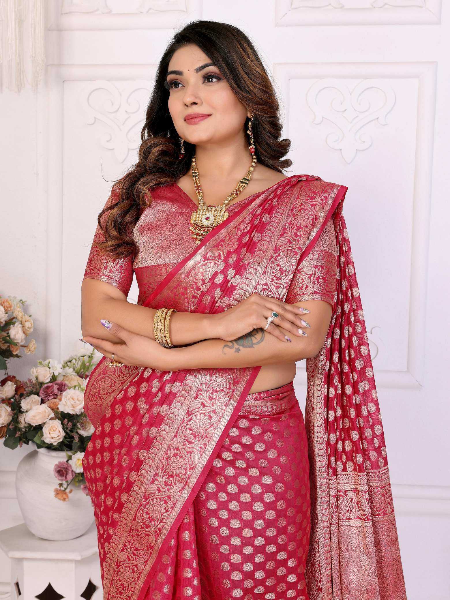 KSA Organza Silk RIN183 ARUNI Sarees Wholesale Zari Border Sarees Silk Sarees Manufacturer