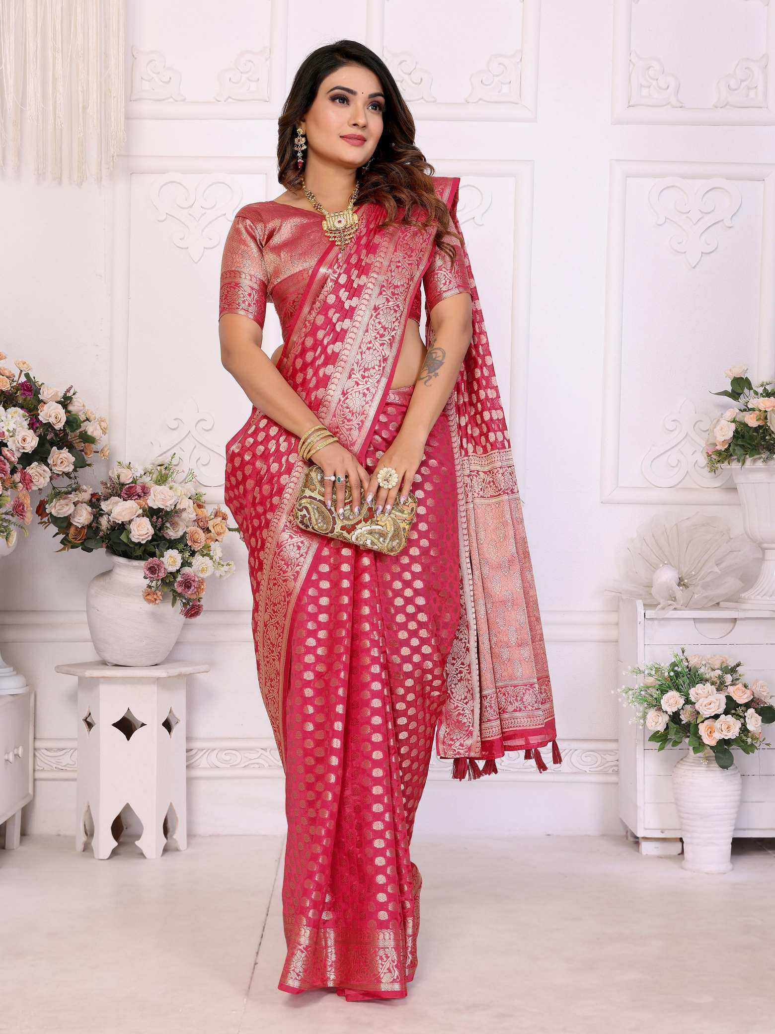 KSA Organza Silk RIN183 ARUNI Sarees Wholesale Zari Border Sarees Silk Sarees Manufacturer