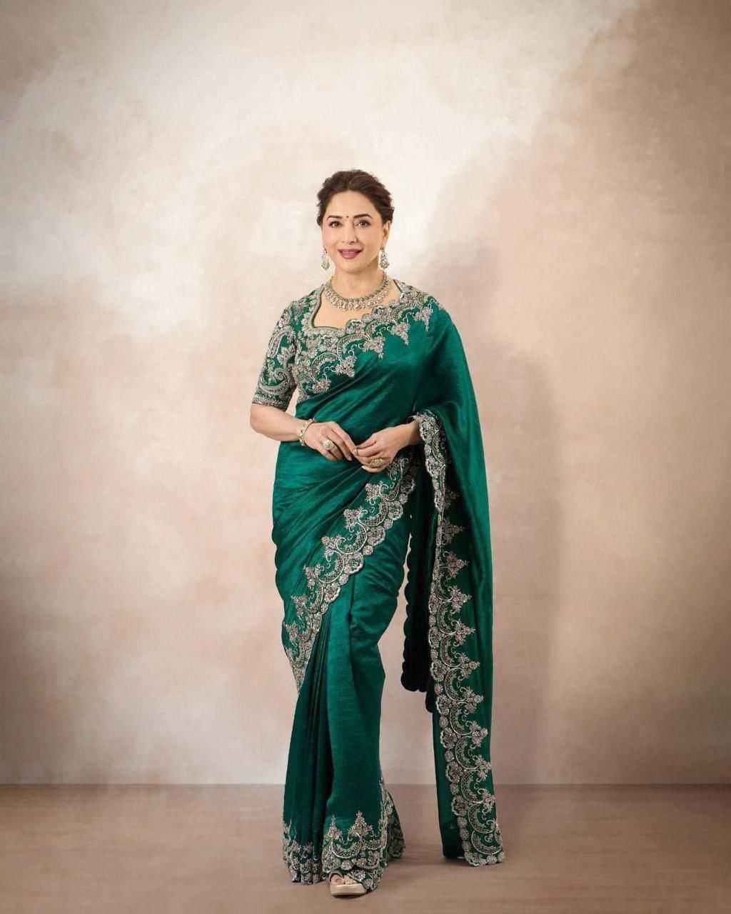 ksa Rangoli Silk RIN164 Dixit-2 Silk Sarees Wedding Collections Bollywood Collections Wholesale Madhuri Dixit Sarees Embroidered Silk Sarees Green Silk Sarees Manufacturer