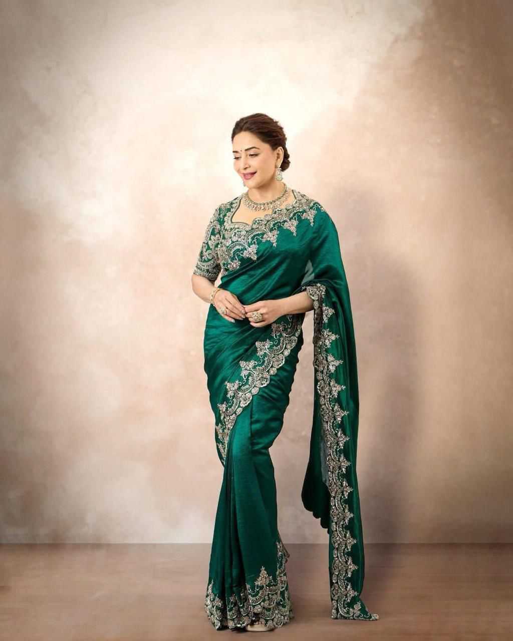 ksa Rangoli Silk RIN164 Dixit-2 Silk Sarees Wedding Collections Bollywood Collections Wholesale Madhuri Dixit Sarees Embroidered Silk Sarees Green Silk Sarees Manufacturer