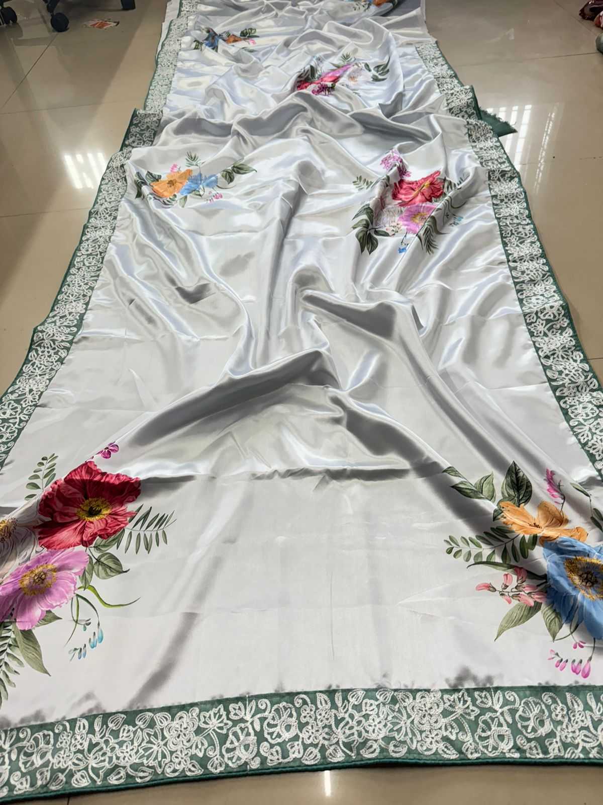 Ksa Satin RIN188 Madhuri Digital Sarees Sarees Bollywood Collections Wholesale Fancy Sarees Floral Sarees Madhuri Dixit Sarees Satin Sarees Manufacturer