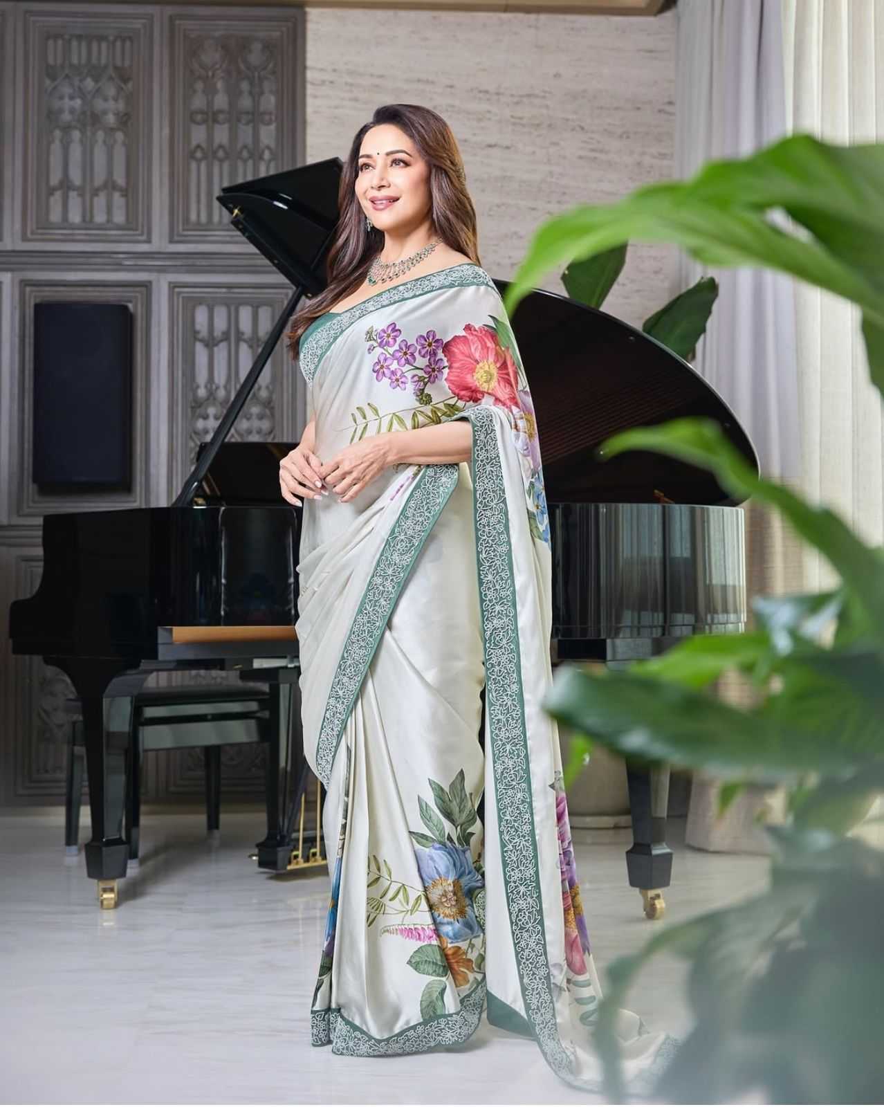 Ksa Satin RIN188 Madhuri Digital Sarees Sarees Bollywood Collections Wholesale Fancy Sarees Floral Sarees Madhuri Dixit Sarees Satin Sarees Manufacturer