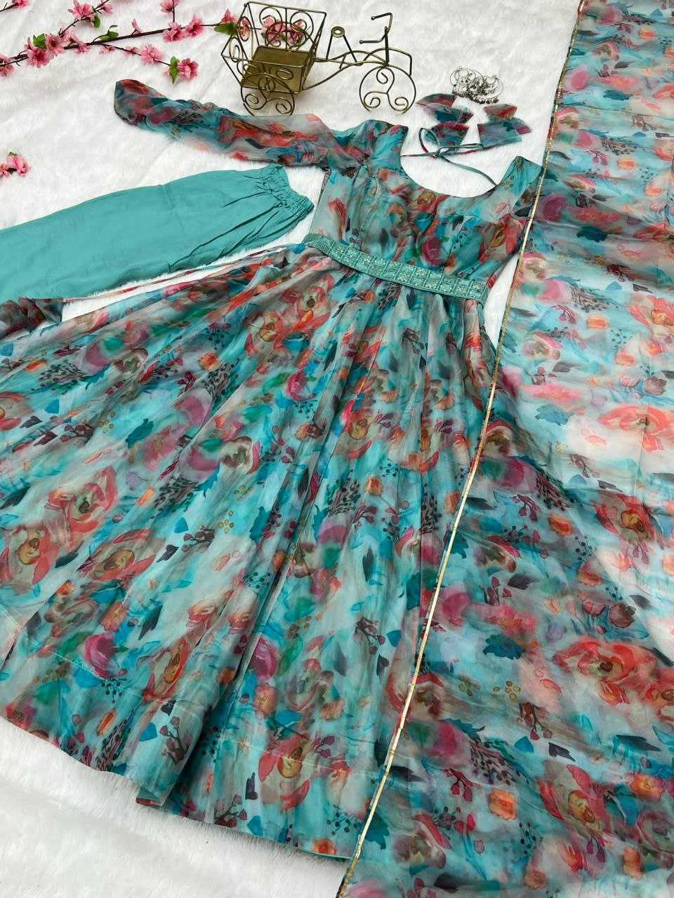 Ksa Tabby Silk Organza KESH527 16 Gowns Wholesale Printed Gowns Embroidery Gowns Anarkali Gown Manufacturer