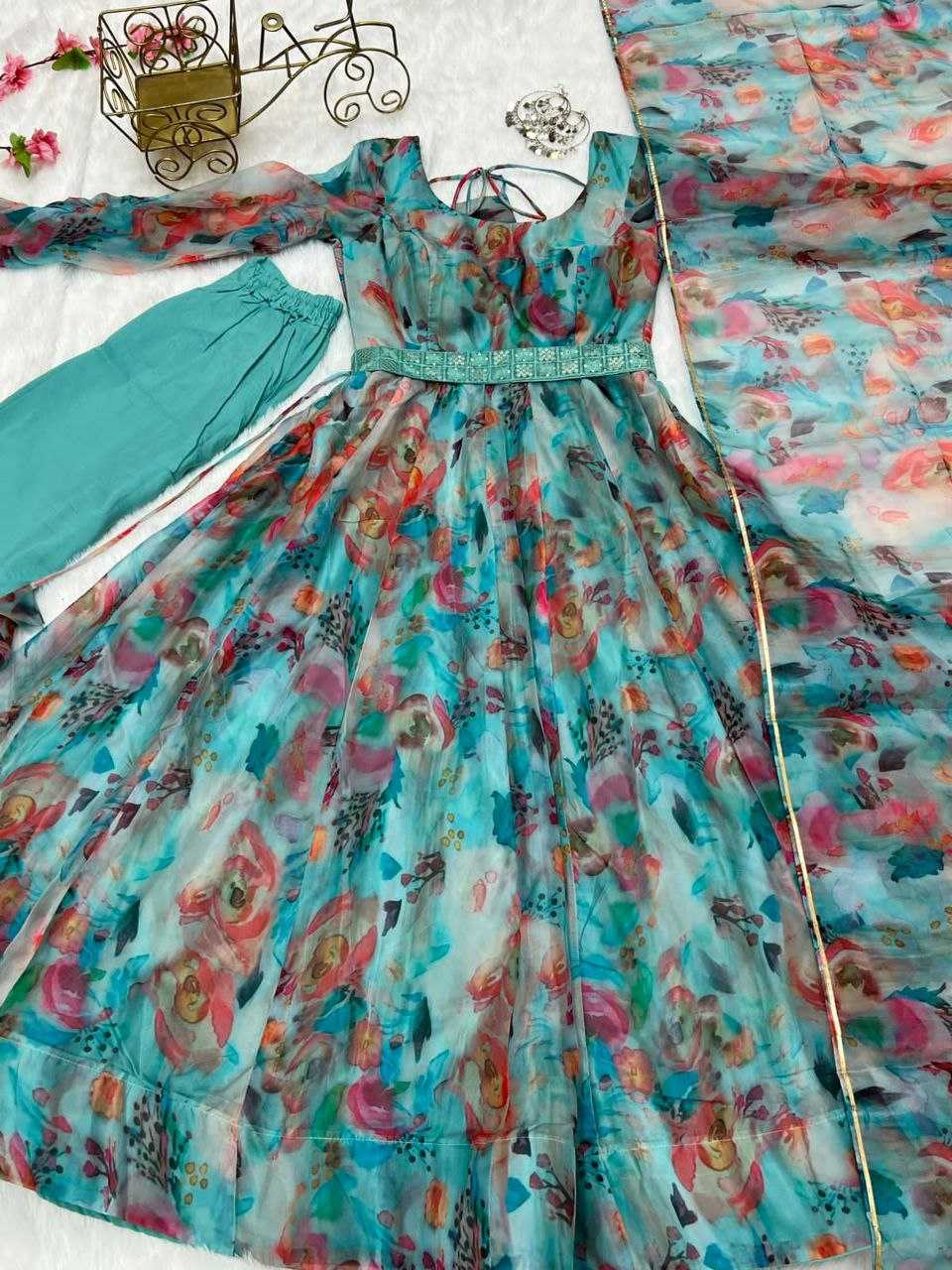 Ksa Tabby Silk Organza KESH527 16 Gowns Wholesale Printed Gowns Embroidery Gowns Anarkali Gown Manufacturer